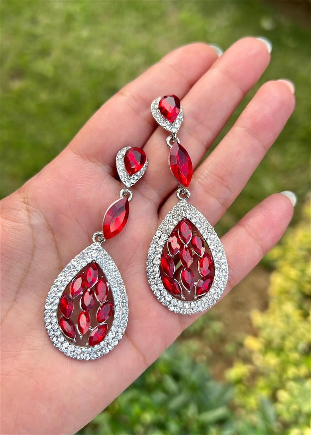 Kırmızı Kristal Abiye Küpe