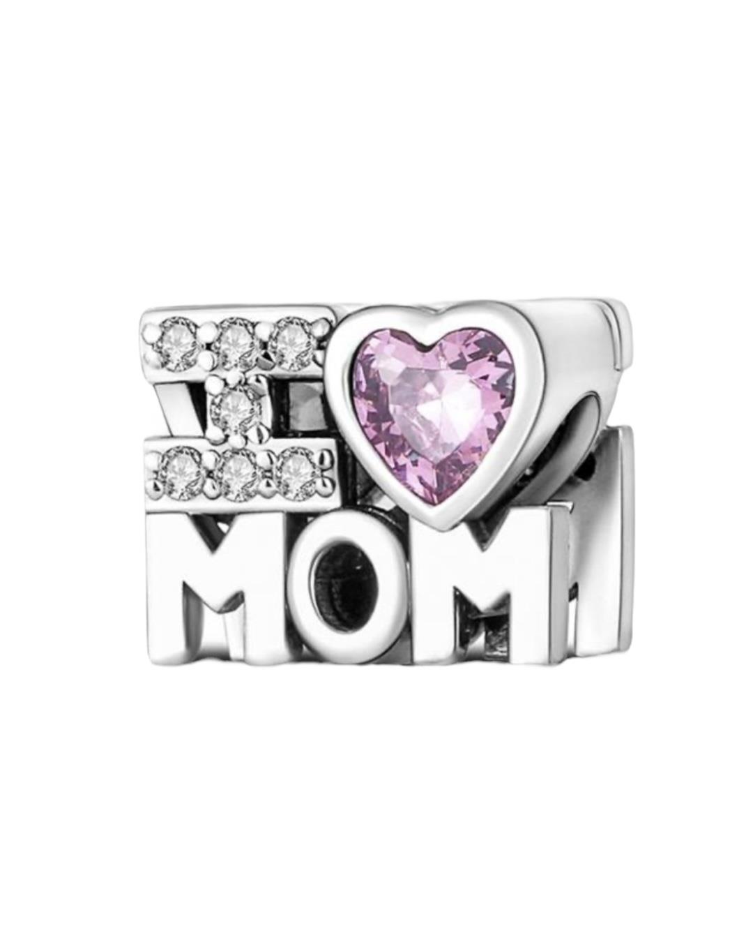 Mom Pembe Kalp Taşlı Charm