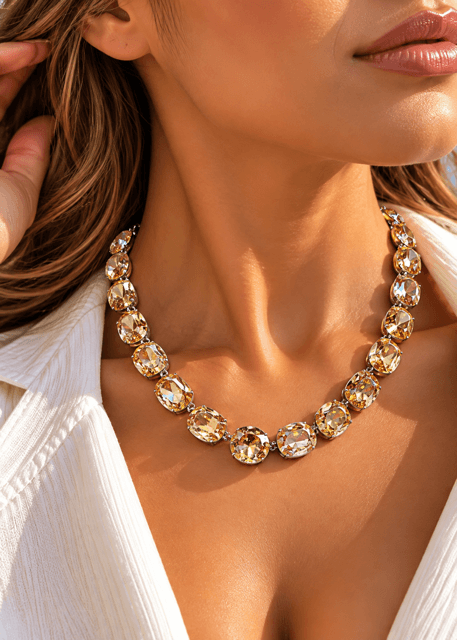 Premium Cristal Taşlı Bal Renk Kolye