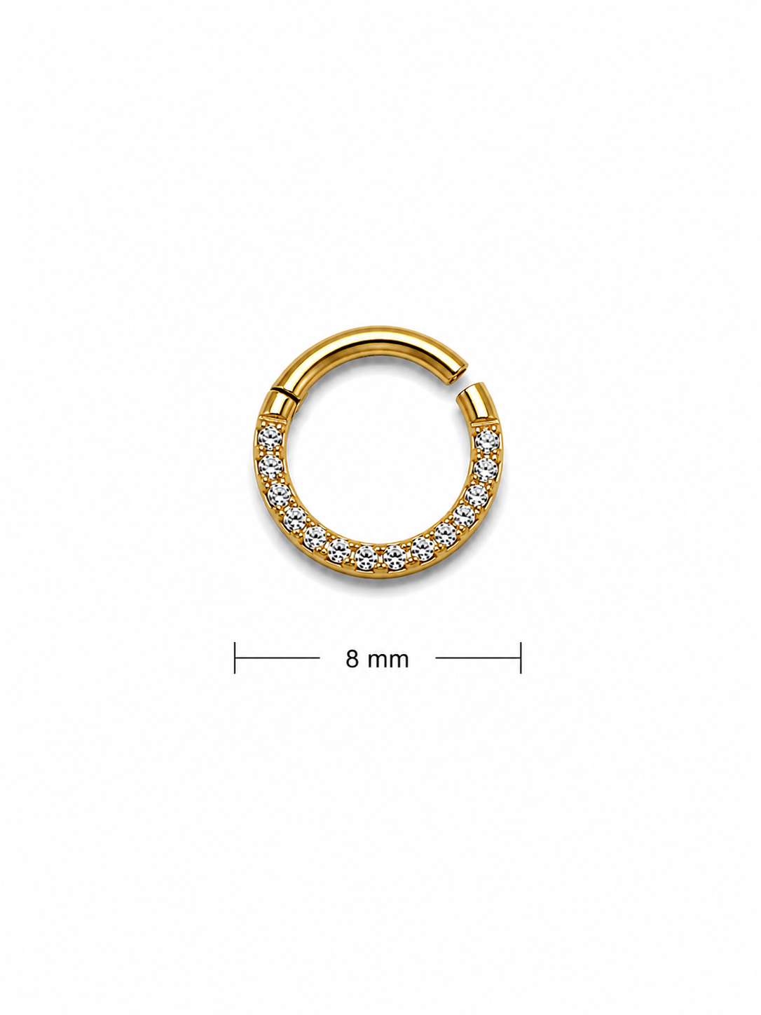 Premium Titanyum 8 mm Taşlı Halka Piercing