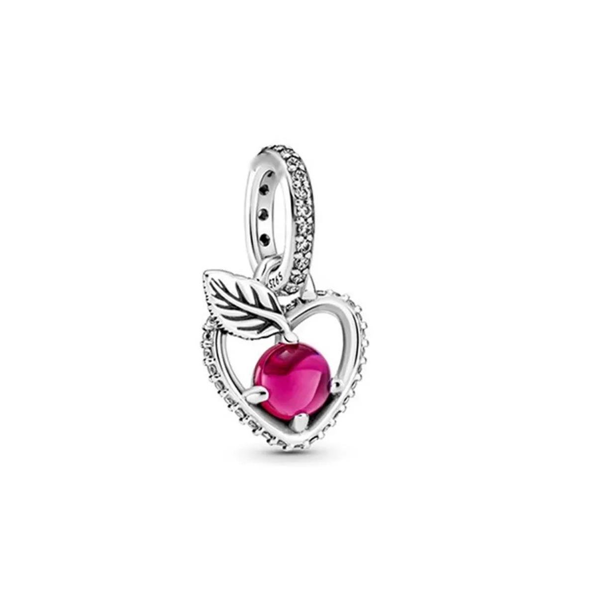 Sallantılı Pembe Taşlı Kalp Charm