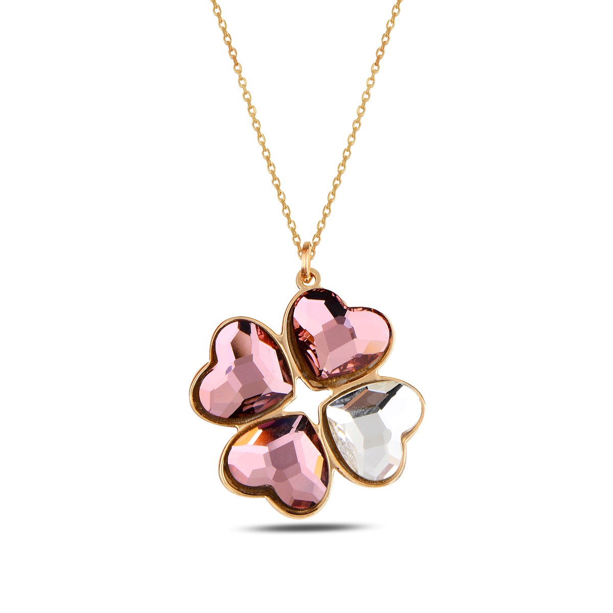 Swarovski Pembe Beyaz Taşlı Yonca Kolye
