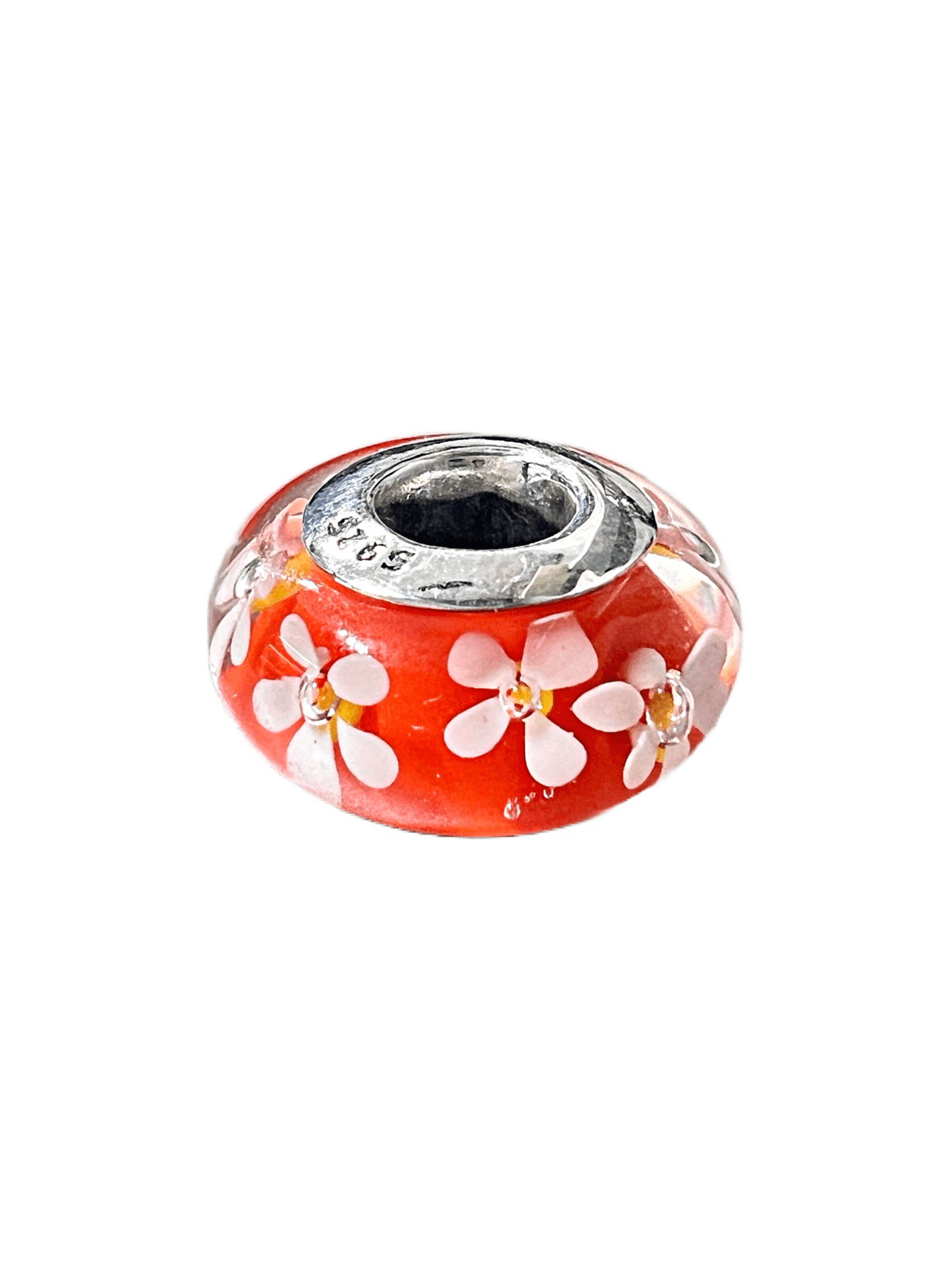 Turuncu Çiçekli Murano Charm