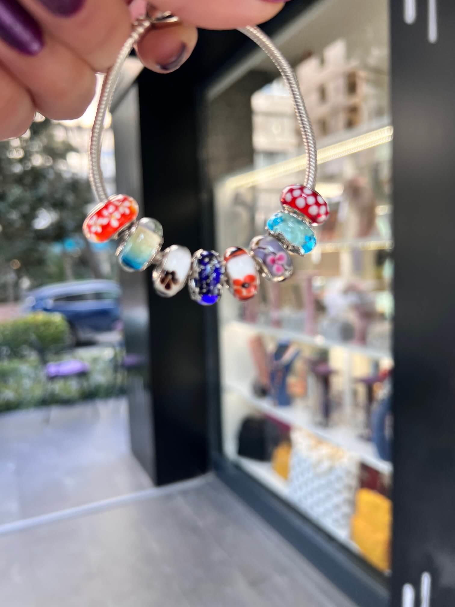 Turuncu Çiçekli Murano Charm