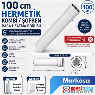 100 cm Hermetik Kombi / Şofben Baca Uzatma Borusu (Markasız)