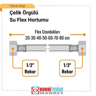 1/2x1/2-20 cm Su Bağlantı Flex Hortumu