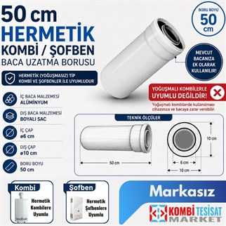 50 cm Hermetik Kombi / Şofben Baca Uzatma Borusu (Markasız)