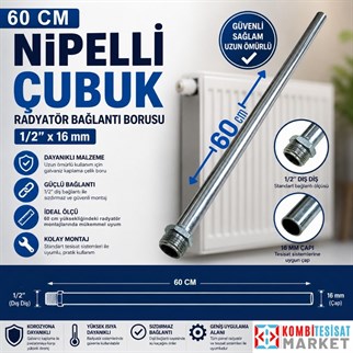 60 cm Nipelli Çubuk Radyatör Bağlantı Borusu 1/2x16 mm