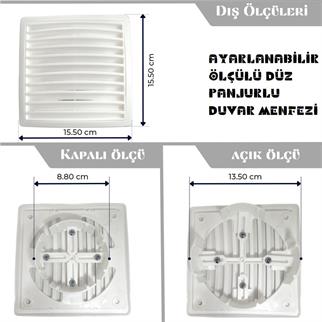 Ayarlı Duvar Menfezi Kare Tip Düz Panjurlu