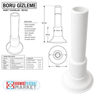 Boru Gizleme Aparatı Tekli Sabit Yuvarlak Beyaz