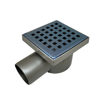 Çekvalfli Plastik Yer Süzgeci Yandan Çıkışlı Ø50 mm Paslanmaz Izgaralı