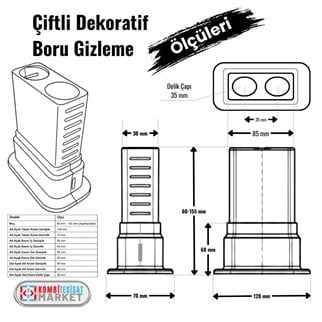 Dekoratif Ayarlı Çiftli Boru Gizleme Aparatı - Krom