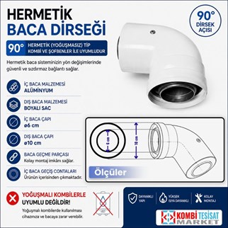 Hermetik Baca Dirseği - 90 Derece (İçi Alüminyum)