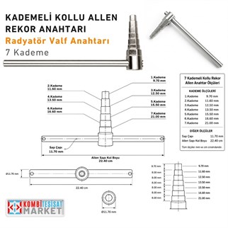 Kademeli Kollu Allen Rekor Anahtarı - Radyatör Valf Anahtarı
