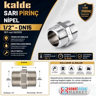 Kalde Sarı Pirinç Nipel - 1/2 - DN15