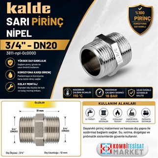 Kalde Sarı Pirinç Nipel - 3/4 - DN20