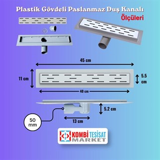 Plastik Gövdeli Paslanmaz Lineer Duş Kanalı 40 cm