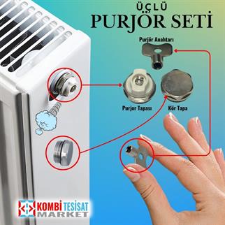 Radayatör Purjör Üçlü Seti (Radyatör Kör Tapası-Purjör Anahtarı-Purjor Tapası)