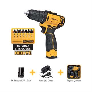 SGS Akülü Vidalama Seti 12 Volt (1x1.5Ah) Özel Kutu ve Bits Uç Seti Hediye