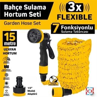 SGS Bahçe Sulama Hortum Seti 7 Fonksiyonlu Tabanca ve 5-15 Metre Uzayan Hortum