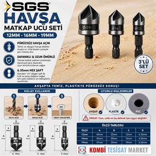 SGS Havşa Matkap Ucu Seti (12mm-16mm-19mm)