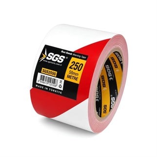 SGS2550-SGS İkaz Bandı 250 Metre Kırmızı-Beyaz Emniyet Şeridi Plastik 58 mm