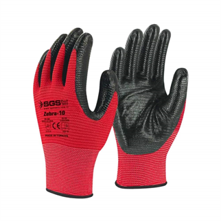 SGS Kırmızı Nitril Kaplı Örme Eldiven Zebra-10