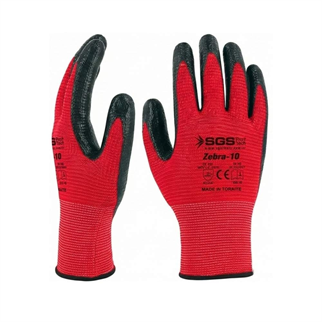 SGS Kırmızı Nitril Kaplı Örme Eldiven Zebra-10