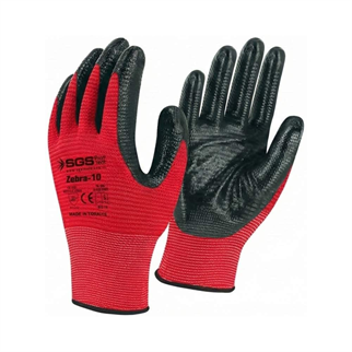 SGS Kırmızı Nitril Kaplı Örme Eldiven Zebra-10