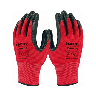 SGS Kırmızı Nitril Kaplı Örme Eldiven Zebra-10