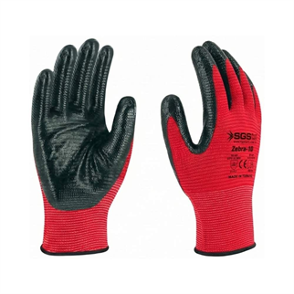 SGS Kırmızı Nitril Kaplı Örme Eldiven Zebra-10