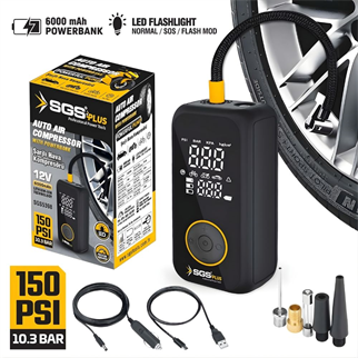 SGS Şarjlı Dijital Hava Kompresörü  12V 6.0 Ah (150 PSI)