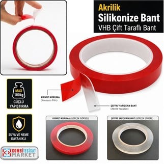 SGS VHB Çift Taraflı Akrilik Silikonize Şeffaf Bant 10mm x 5m