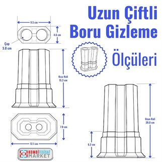 Uzun Çiftli Boru Gizleme Beyaz 20 cm