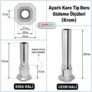 Uzun Tekli Kare Boru Gizleme Krom
