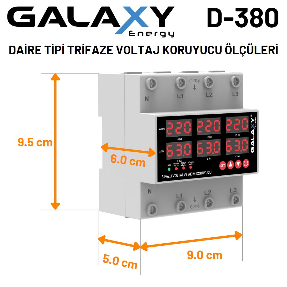 Galaxy energy D380 Trifaze Voltaj Koruyucu Ölçüleri