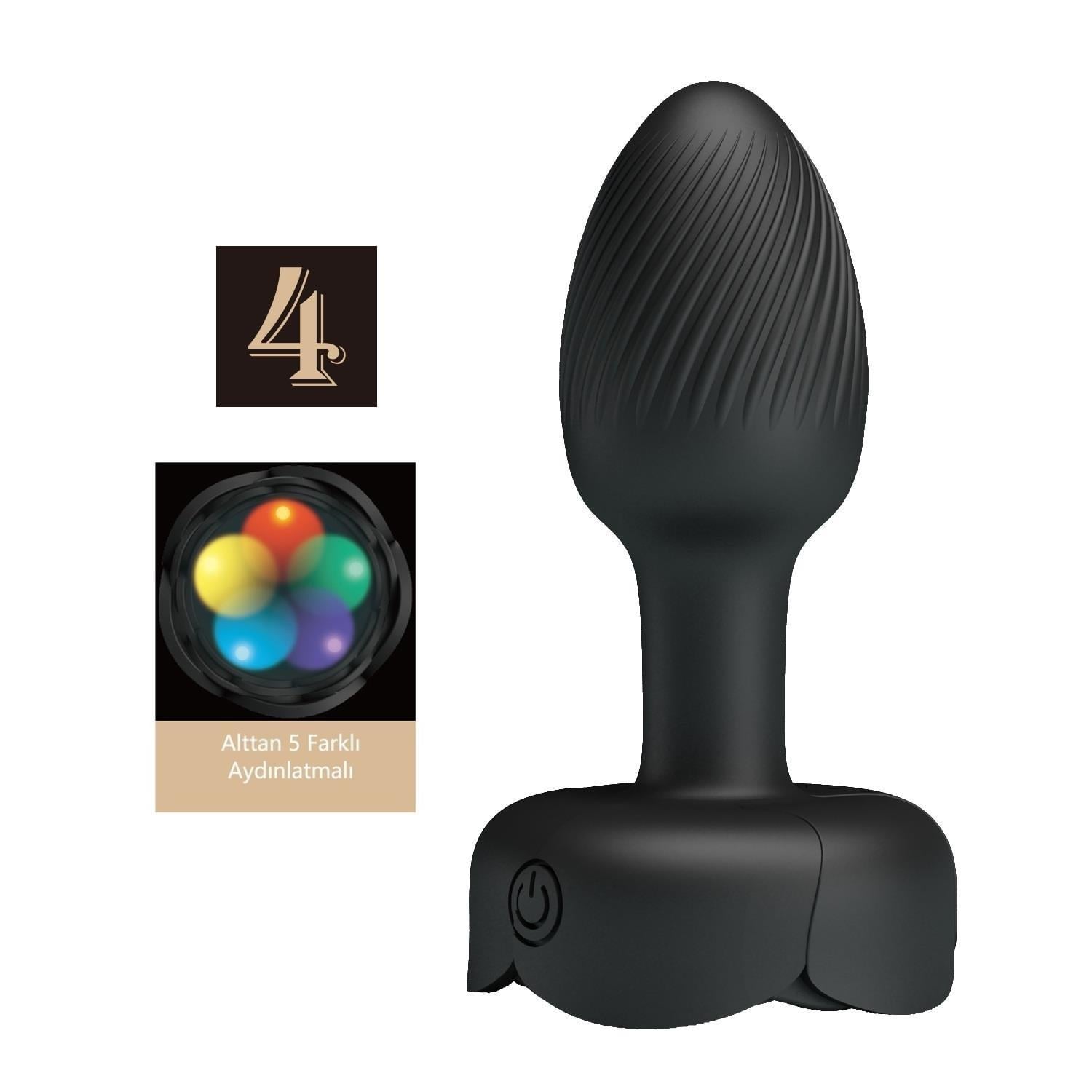 USBden Manyetik Şarjlı 10 Farklı Titreşimli 5 Led Işıklı Silikon Anal Plug - Olman