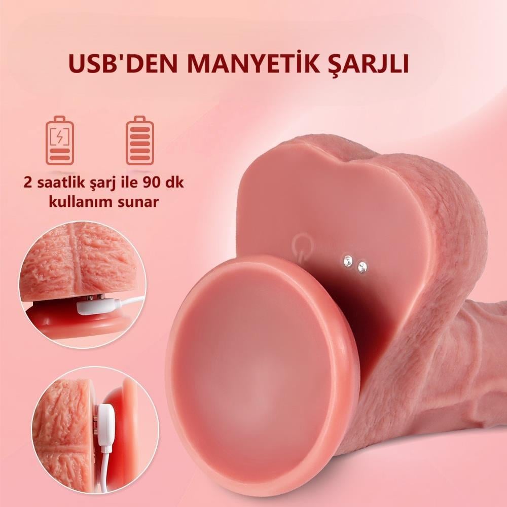Uzaktan Kumandalı USB Manyetik Şarjlı 21,5 cm İleri Geri Hareketli Titreşimli Dildo - Baird
