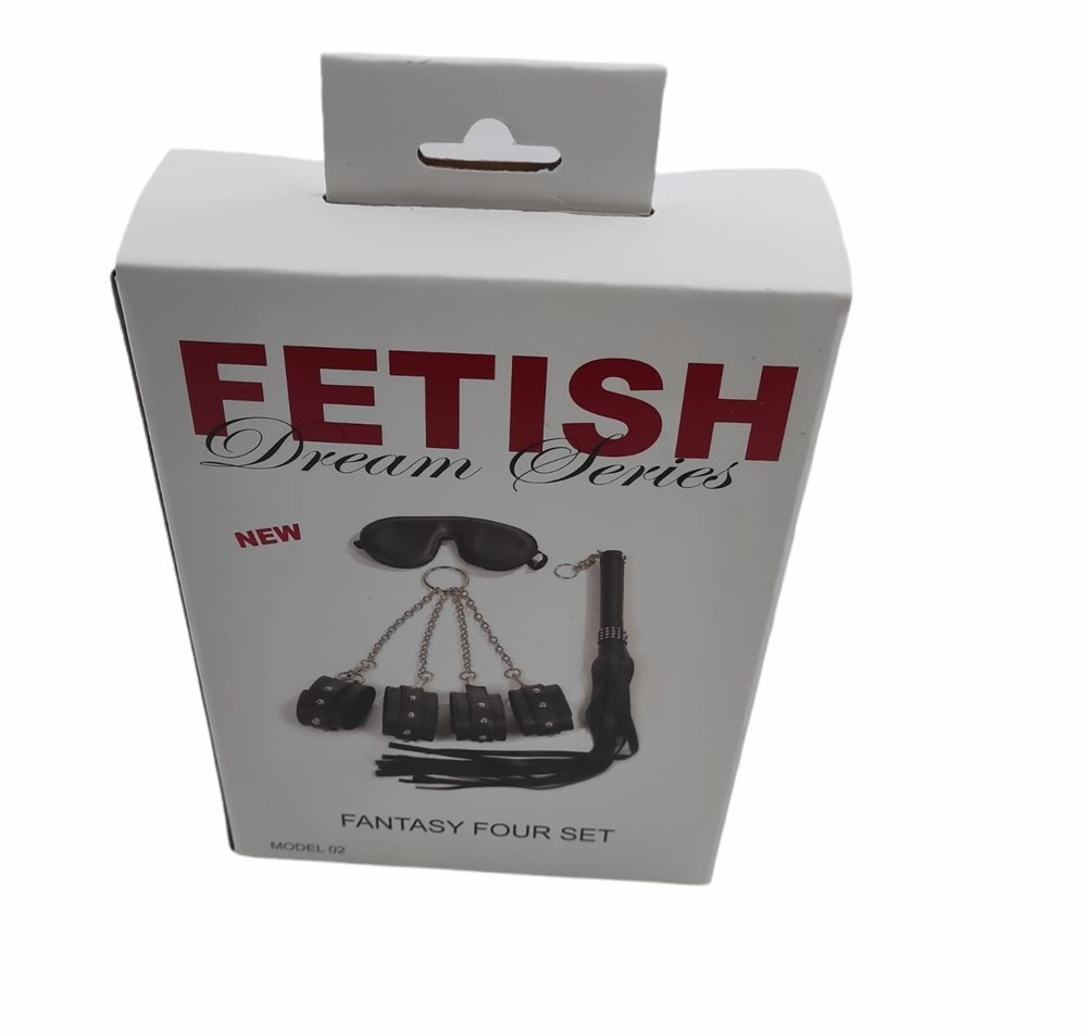 Siyah Fetish Fantezi Seti - 4lü Kelepçe Kırbaç Göz Bandı