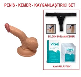 13 cm Belden Bağlamalı Realistik Anal Vajinal Dildo Penis Set