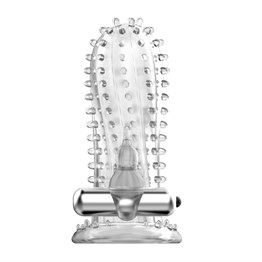 14 cm Titreşimli Şeffaf Tırtıklı Penis Kılıfı