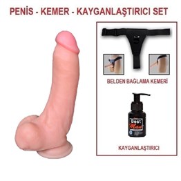 22,5 cm Belden Bağlamalı Realistik Dildo Penis Set