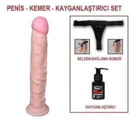 24 cm Belden Bağlamalı Realistik Testissiz Dildo Penis Set