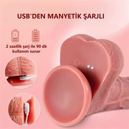 Uzaktan Kumandalı USB Manyetik Şarjlı 21,5 cm İleri Geri Hareketli Titreşimli Dildo - Baird