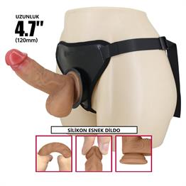 17,3 cm Belden Bağlamalı İçi Dolu Strapon Melez Penis - Fogg