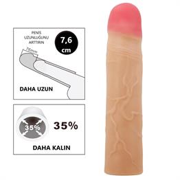 7,6 cm Dolgulu Premium Ten Rengi Silikon Penis Kılıfı - Kylian