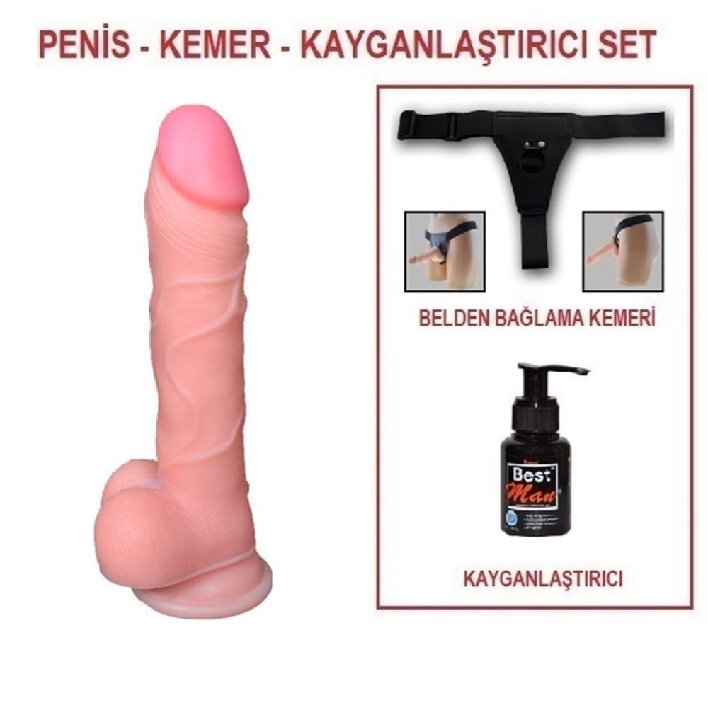 19,5 cm Belden Bağlamalı Realistik Dildo Penis Set