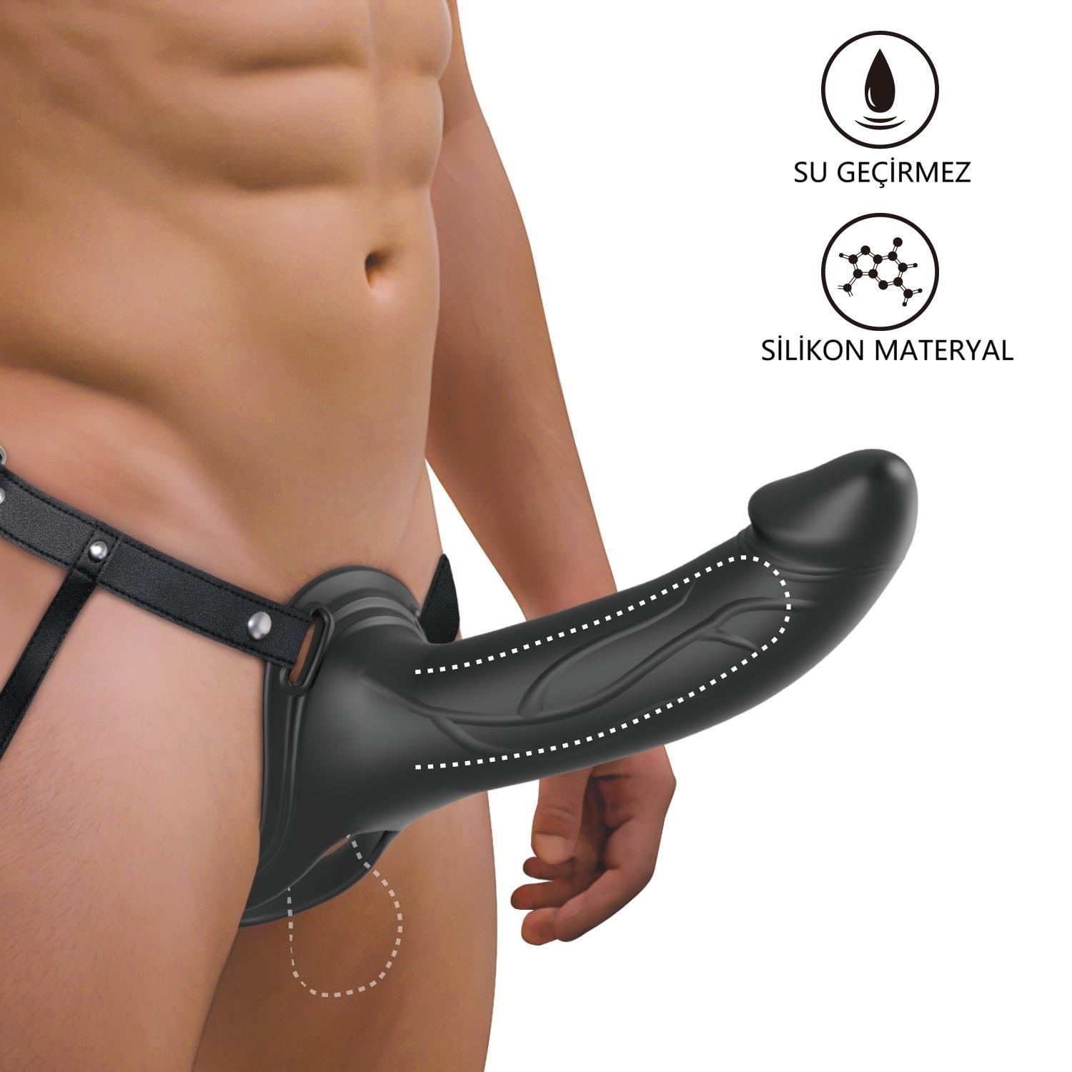 16,8 cm Belden Bağlamalı İçi Boş 4,2 cm Dolgulu Strapon Penis - Landon