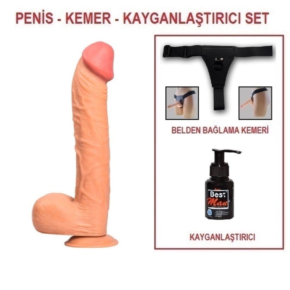 Belden Bağlamalı 31,5 cm Dev Boy Realistik Vantuzlu Dildo Penis