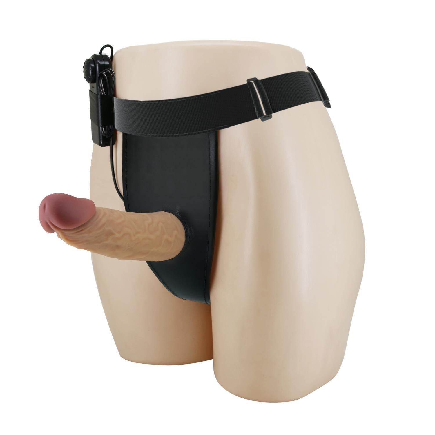 17,5 cm Titreşimli Belden Bağlamalı İçi Boş 7 cm Dolgulu Strapon Penis - Draven